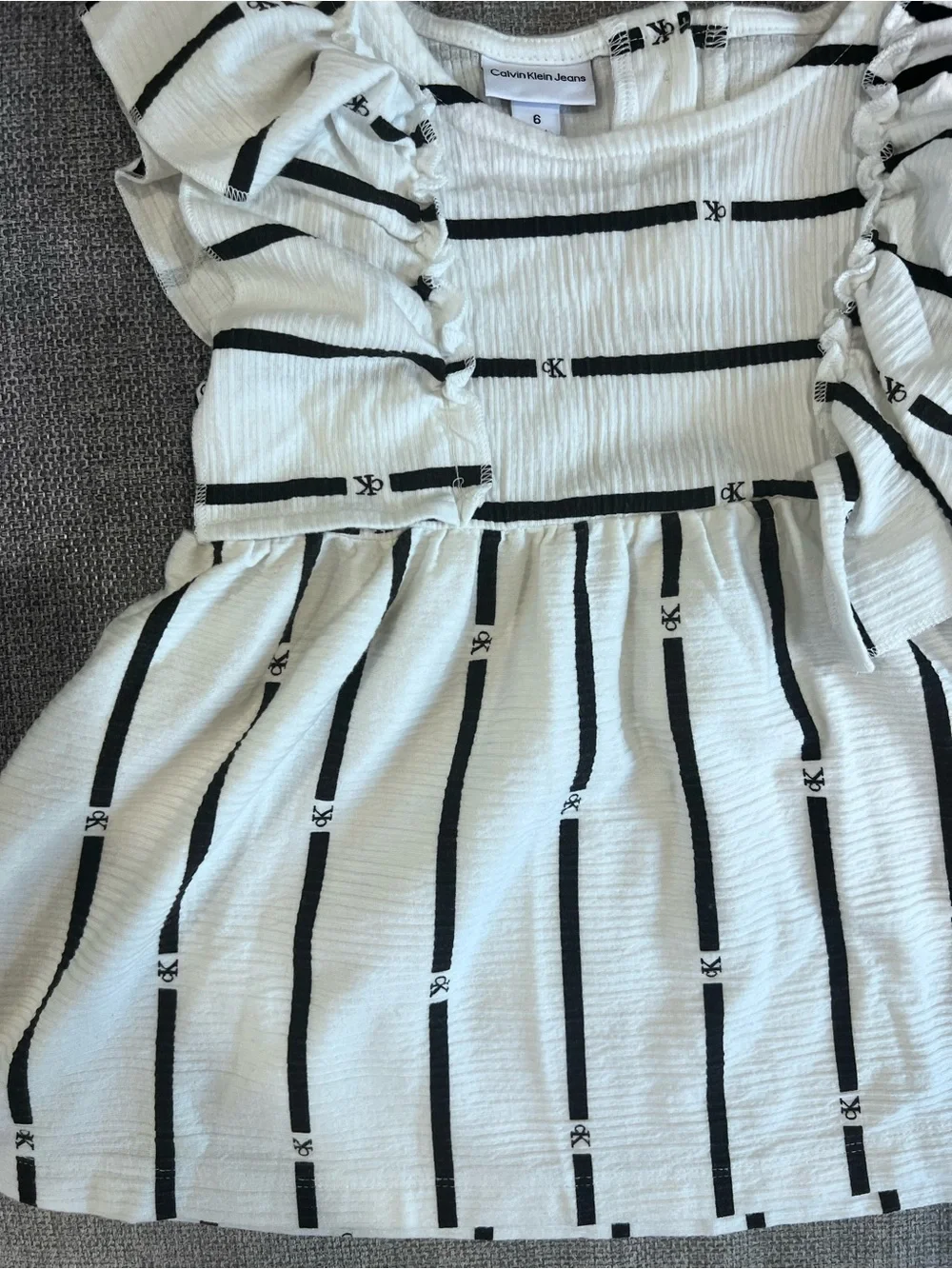 Calvin Klein White Dress with Black Striped Logo Detail